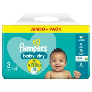 Pampers Baby Dry Size 3 Jumbo+Belt Pack, 6kg-10kg – 98 Pcs | Made in UK